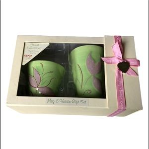 NWT Gund Floral Mug Candle Gift Set Spring Green Pink Hand Expressions Home